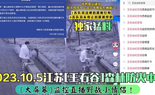 独家猛料2023.10.5江苏王石谷森林防火中心大屏幕监控直播野战小情侣