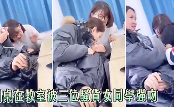 同桌在教室被三位骚货女同学强吻真刺激